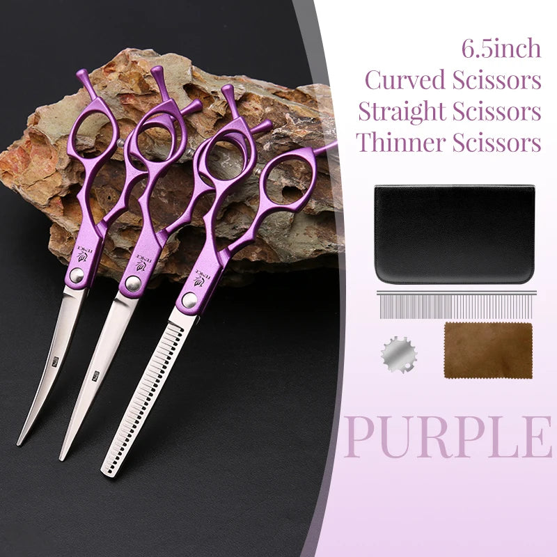 Fenice 6.5 Inch Professional Dog Grooming Scissors Set Kits Straight&Thinner&Curved Grooming Shears Tool Set tesoura wmark
