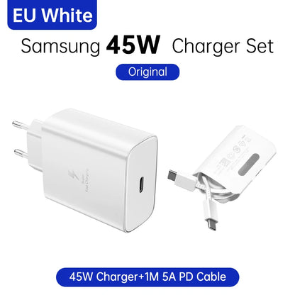 SAMSUNG Charger PD 45W Super Fast Charging Original 25W Wall Charger 5A Type C Cable Galaxy S26 S25 S24 S23 Ultra A54 A53 Note20