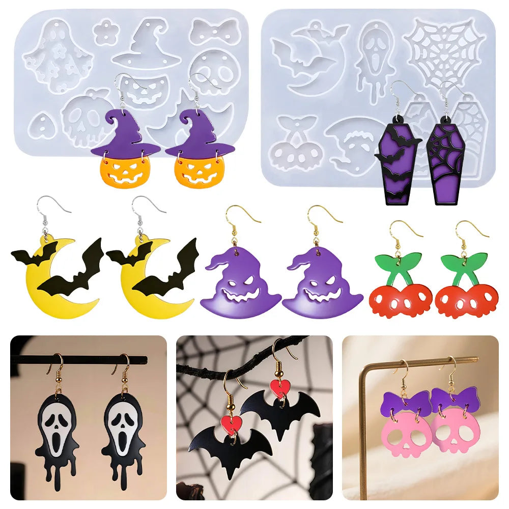 Christmas Silicone Resin Earring Molds with Holes Jewelry Pendant Mold Halloween DIY Ornaments Bracelet Gifts Macking Mould Kit