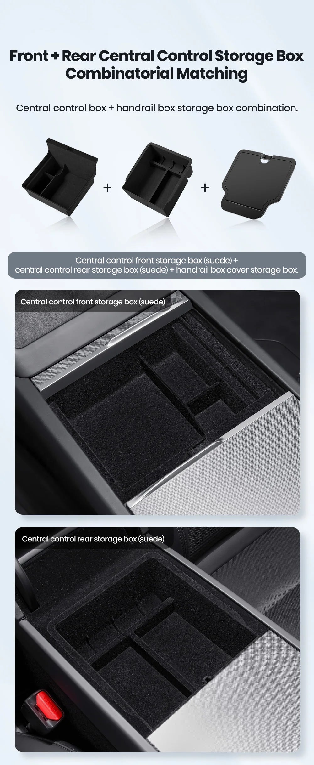 YZ For Tesla Model 3 Highland 2024 Model Y Juniper 2025 Storage Box Center Armrest Hidden Box Cup Holder Organizer Accessories