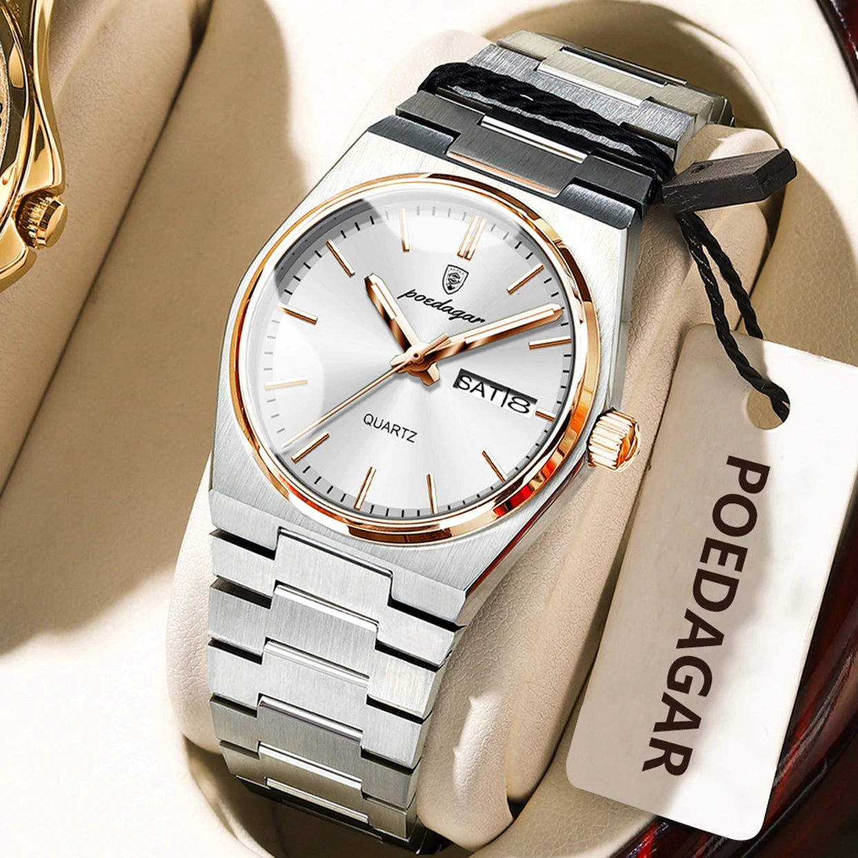 POEDAGAR Elegant Woman's Watch Date Week Waterproof Luminous Ladies Clock Quartz Stainless Steel Fashion Watches For Women Reloj