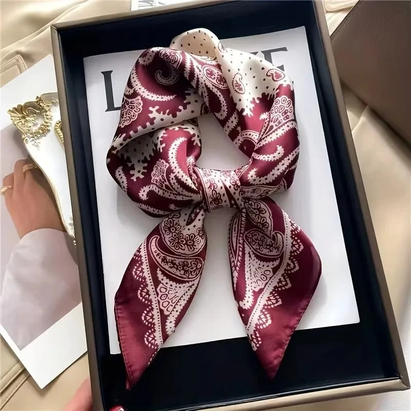 68cm Red Cashew Print Scarf Women's New Model Emulated Silk Plant Print Scarfs Fashion Versatile Clothes Bag Accessories Scarf