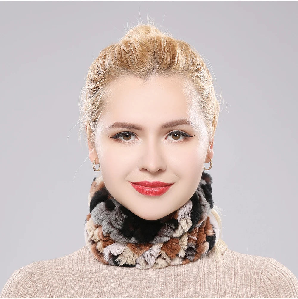 Women Handmade Stretch 100% Real Rabbit Fur Scarf Knit Genuine Rex Rabbit Fur Headbands Girls Natural Rabbit Fur Ring Scarves