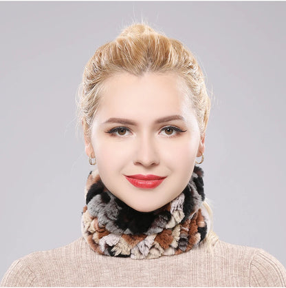 Women Handmade Stretch 100% Real Rabbit Fur Scarf Knit Genuine Rex Rabbit Fur Headbands Girls Natural Rabbit Fur Ring Scarves