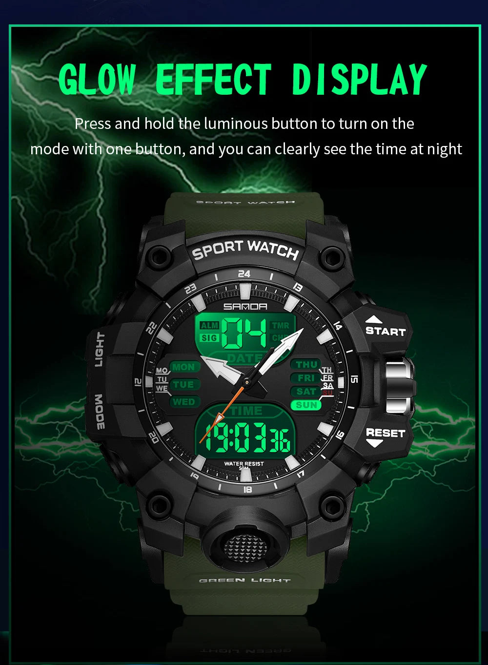 SANDA Luxury G Style Men's Electronic Watch Outdoor Sports LED Analog Digital Chronograph Military Dual Display 50M Waterproof