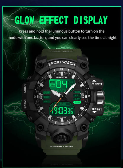 SANDA Luxury G Style Men's Electronic Watch Outdoor Sports LED Analog Digital Chronograph Military Dual Display 50M Waterproof