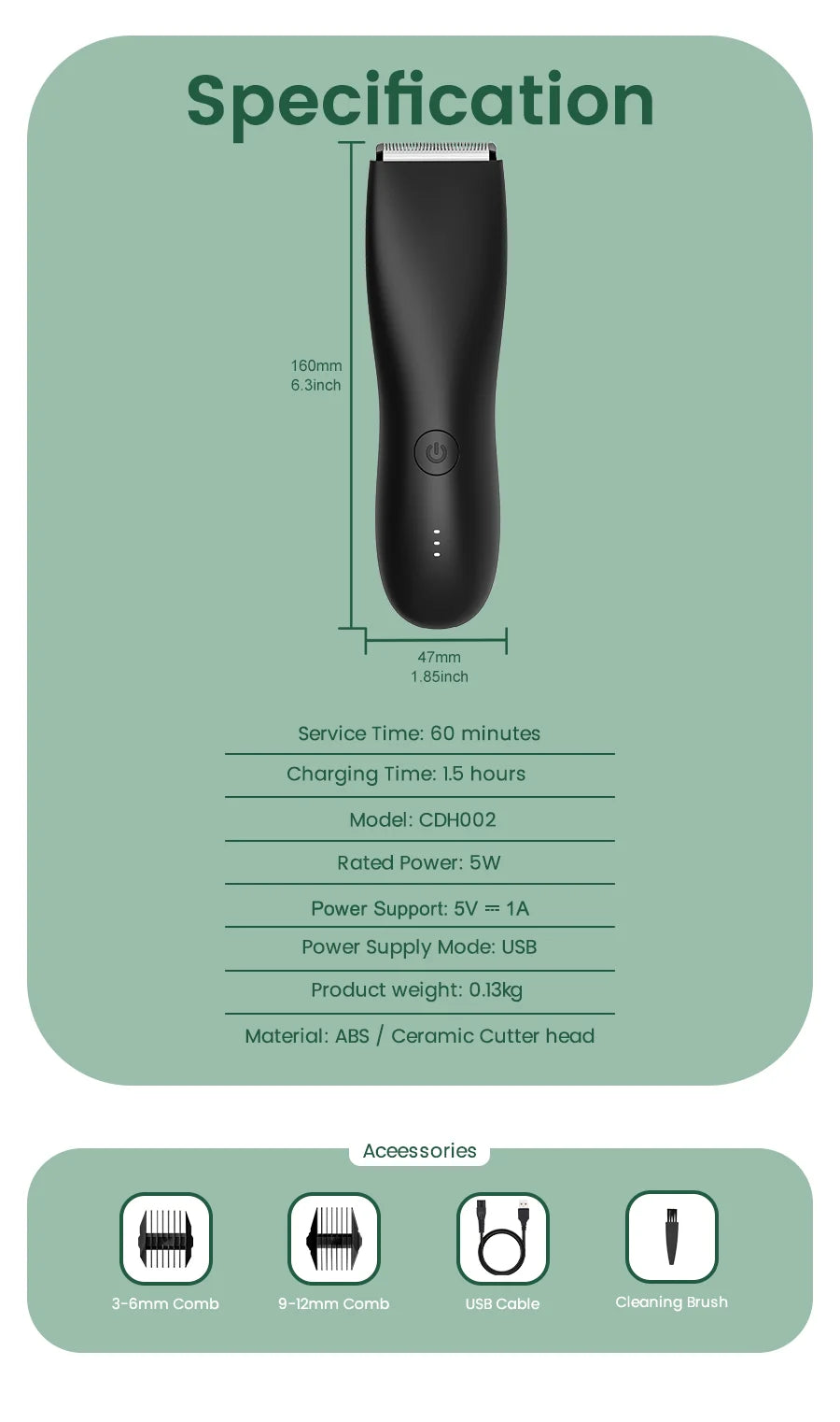 Men's Electric Groin & Body Shaver - Waterproof Dual Head Trimmer Kit w/ LED Light & Foil Blades