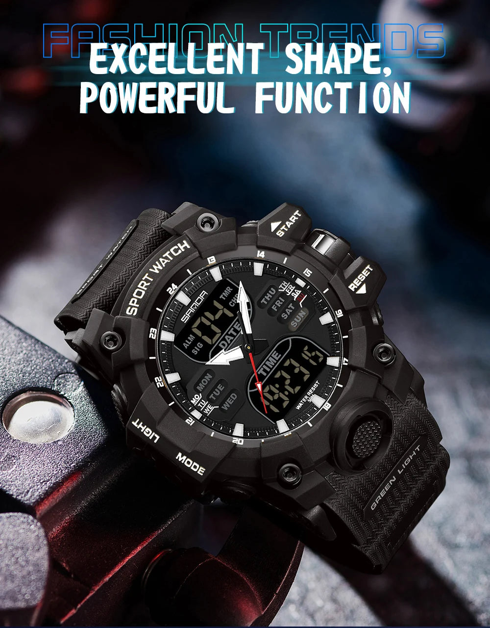 SANDA Luxury G Style Men's Electronic Watch Outdoor Sports LED Analog Digital Chronograph Military Dual Display 50M Waterproof
