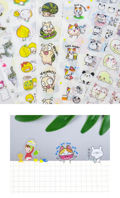 6Pieces/Set Transparent Pvc Waterproof Cartoon Sticker DIY Hand Account Decorative Stickers Kawaii Phone Cup Stickers