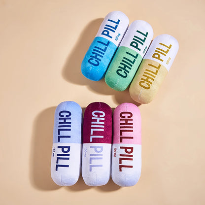 Interactive Plush Pill-Shaped Dog Toy with Squeaker - Durable, Bite-Resistant Chew Toy for Pet Play and Dental Health