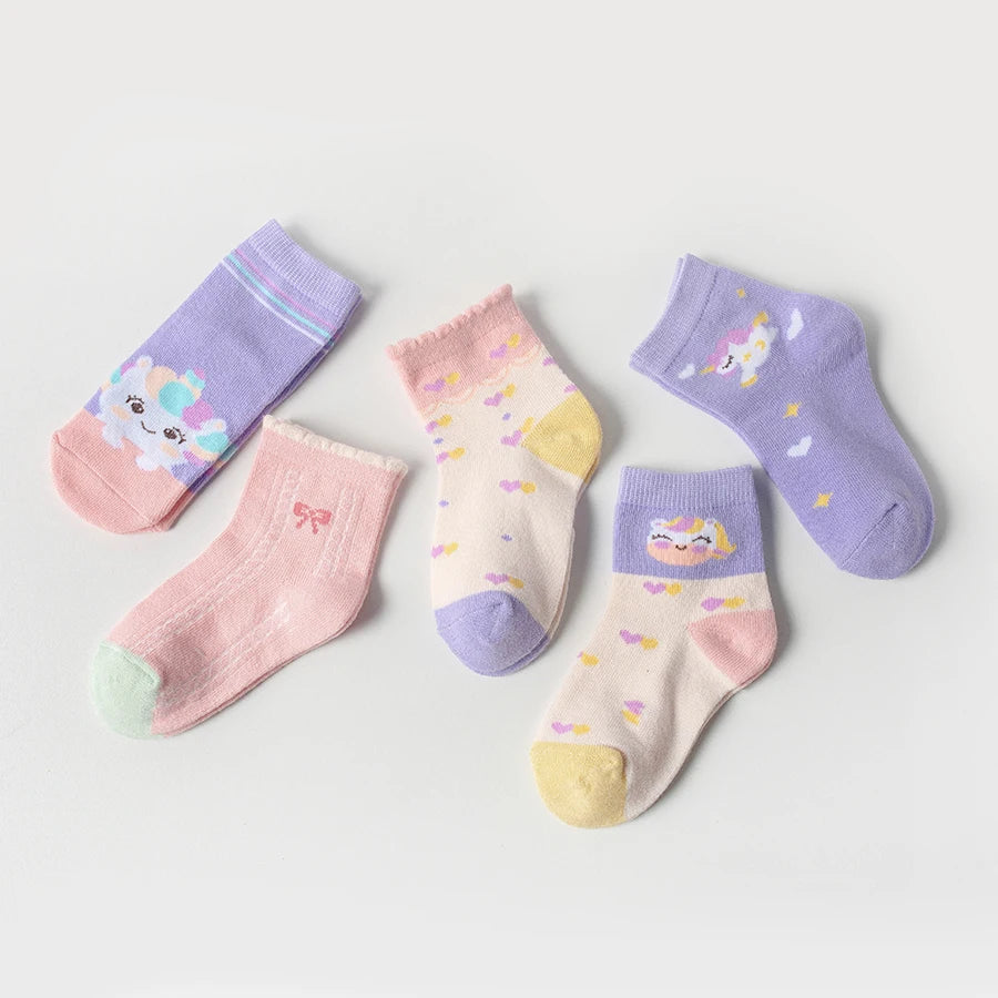 5 Pairs of Kidsren's Socks with Cartoon Cute Unicorn Patterns for Girls and Babies, Versatile Trendyy Bow Mid-Calf Socks, Suitable for Daily Casual Life