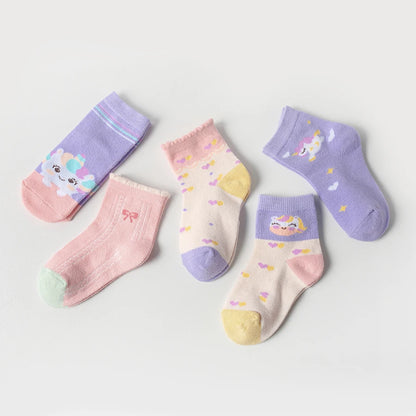 5 Pairs of Kidsren's Socks with Cartoon Cute Unicorn Patterns for Girls and Babies, Versatile Trendyy Bow Mid-Calf Socks, Suitable for Daily Casual Life