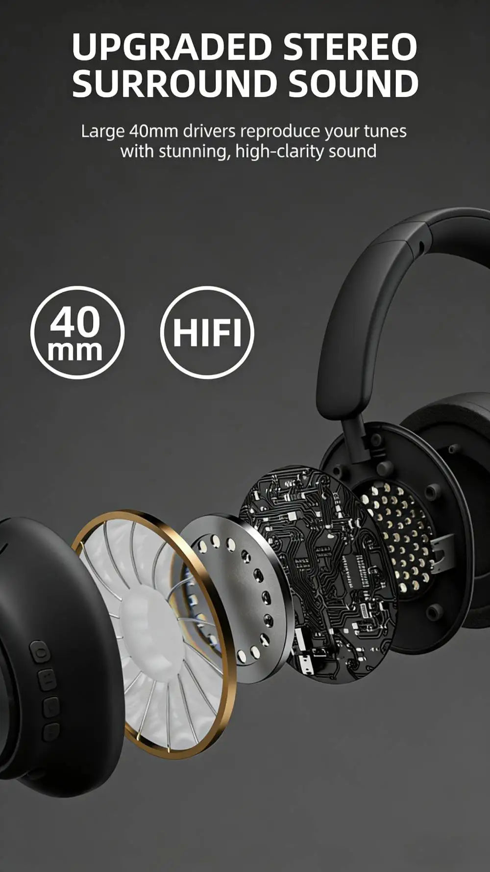 TD-20 Wireless Headphone 3D Spatial Audio Earphone Bluetooth 5.3 Headset 40mm Driver Over Ear Headphone 24H for Mobile Phone PC