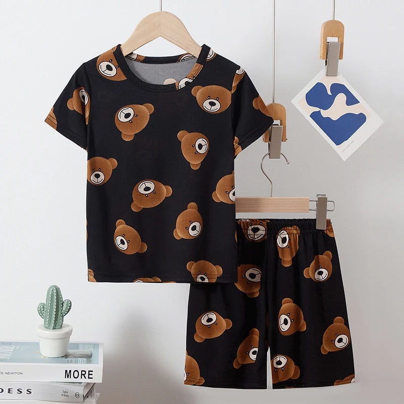 2-Piece Children's Summer Cute cartoon Printed Short-Sleeved Shorts Set for Boys and Girls Casual and Comfortable T-Shirt Shorts