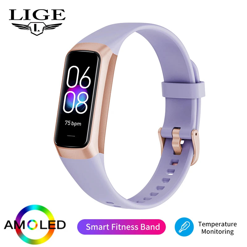 LIGE Amoled Smart Watch Men Smart Band Women Heart Rate Blood Smartwartch Waterproof Smart Bracelet Sport Fitness Tracker 2026