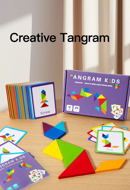 Wooden Children Puzzle Toys Montessori Preschool Education Tangram Game Building Blocks Learning Puzzle Game Kids Festival Toy