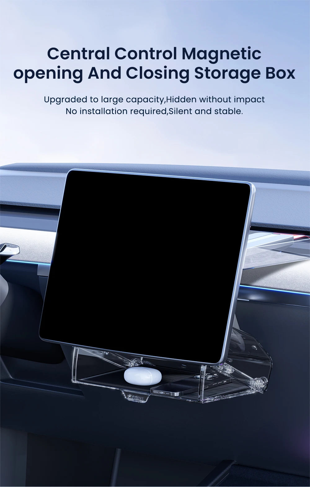 YZ For New Tesla Highland Model 3 Y Juniper Tray Magnetic Under Screen Fold Storage Box ETC Screen Storage Box Accessories
