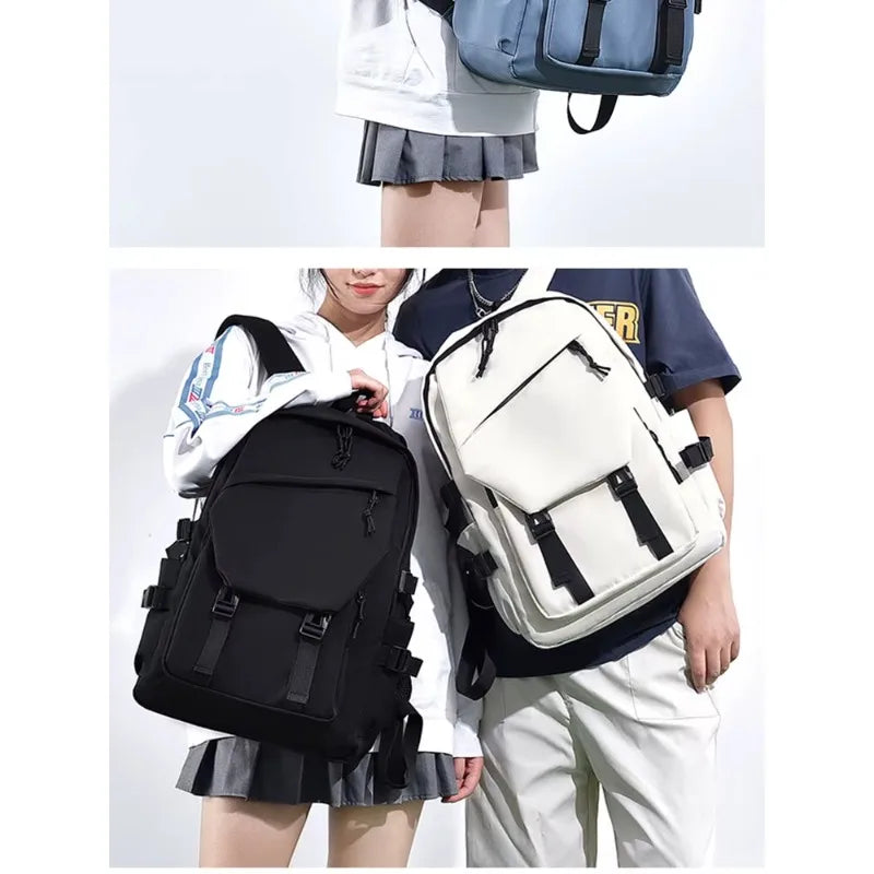 One 15 Inch Polyester Waterproof Solid Color Simple Men's Backpack Fashion Couple Student Computer Backpack