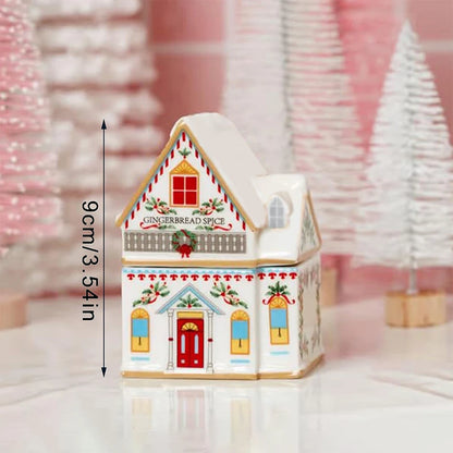 Holiday Village Spice House Set, Mini Christmas Gingerbread Houses Jars, Festive Decor Kitchen Countertop Christmas Candle