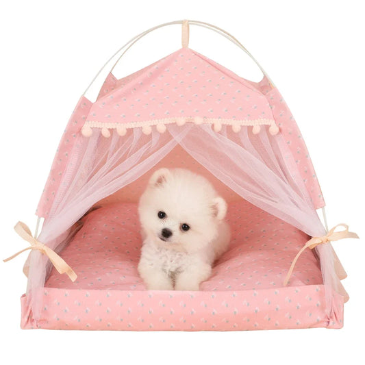 Pet Dog Tent House Floral Print Enclosed Cat Tent Bed Indoor Folding Portable Comfortable Kitten Bed Kennel For Small Pets