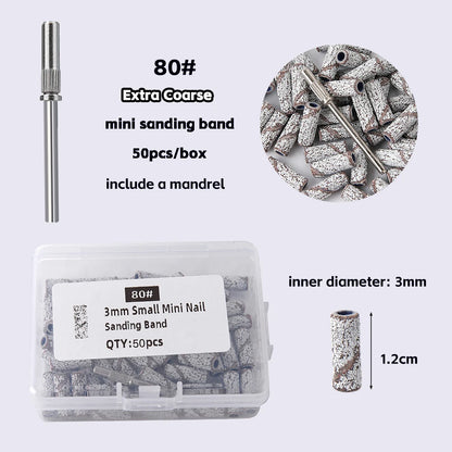 3mm Nail Sanding Bands-80/120/180/240 Grit Mini Nail Drill Bit Electric Nail File Accessory Polishing Manicure Tool 50/100pcs