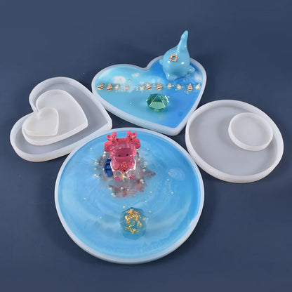 Round Square Rectangle Heart Coaster Silicone Mold Epoxy Resin Mold for DIY Jewelry Storage Base Making Cup Tray Home Decoration