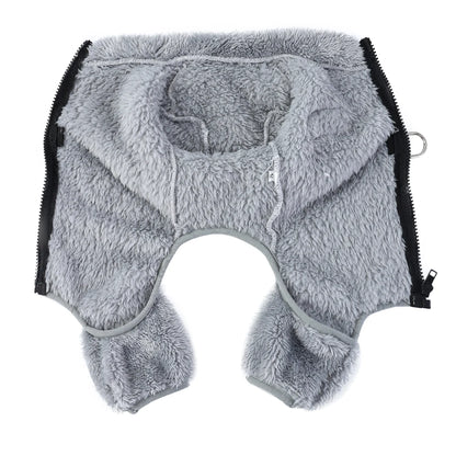 Soft Fleece Dog Clothes Winter Four Legs Covered  Plush Pet Coat D-Ring Zipper Puppy Jacket Autumn Overall For Small Middle Dog