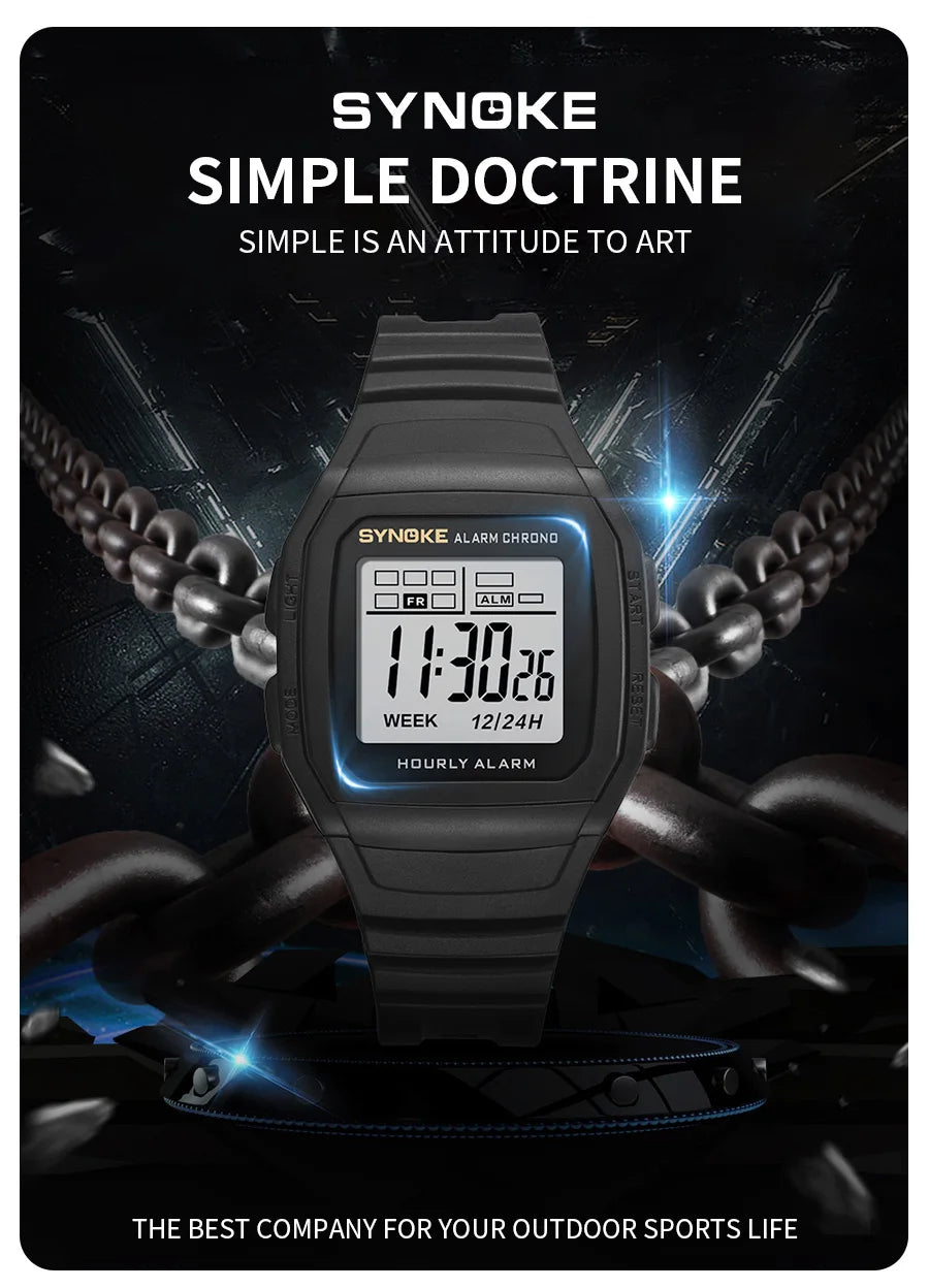SYNOKE Digital Watch Student Electronic Outdoor Sports Boy Luminous Waterproof MultiFunction Watch Retro Square Watch