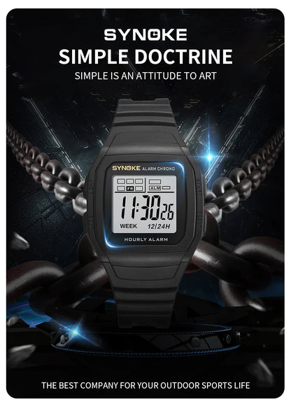 SYNOKE Digital Watch Student Electronic Outdoor Sports Boy Luminous Waterproof MultiFunction Watch Retro Square Watch