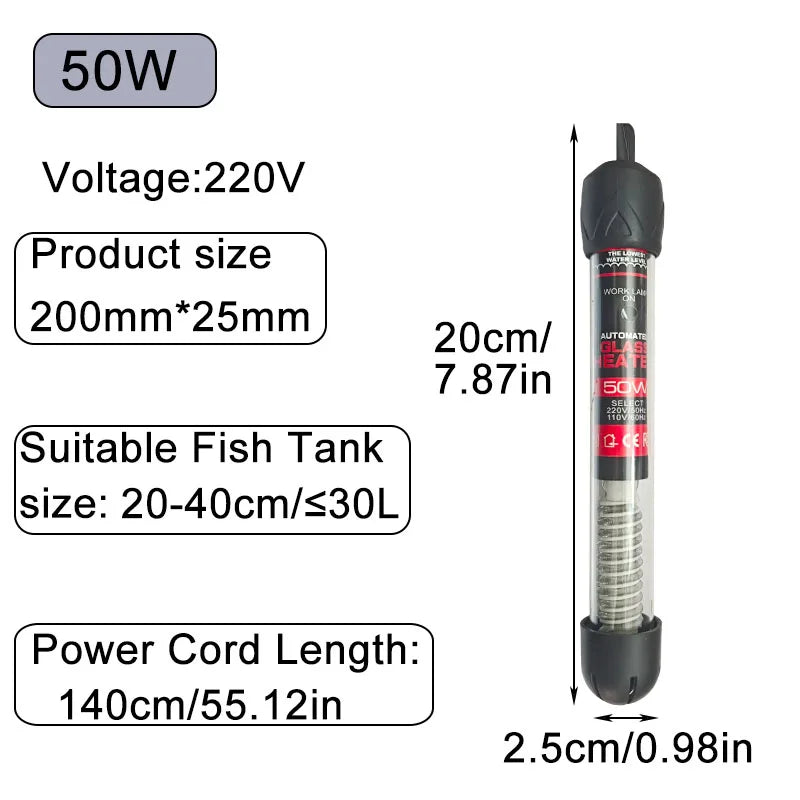 Aquarium Submersible Heater Fish Tank Water Heating Rod Constant Thermostat Temperature Control 220V 25W/50W/100W/200W/300W