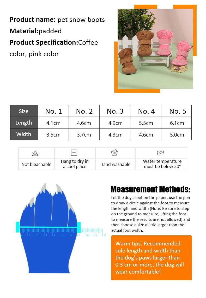 New Pet Snow Boots Cat Dog Plush Cotton Boots Soft Comfortable Washable Spring Winter Small Dog Warm Shoes Pets Products