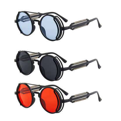 3 Pcs/Set Classic Gothic Steampunk Sunglasses Luxury Brand Designer High Quality Men and Women Retro Round Pc Frame Sunglasses