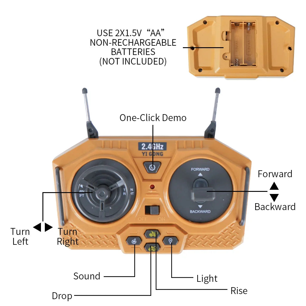 1:20 RC Excavator Dumper Car 2.4G Remote Control Engineering Vehicle Crawler Truck Bulldozer Toys for Boys Kids Birthday Gifts