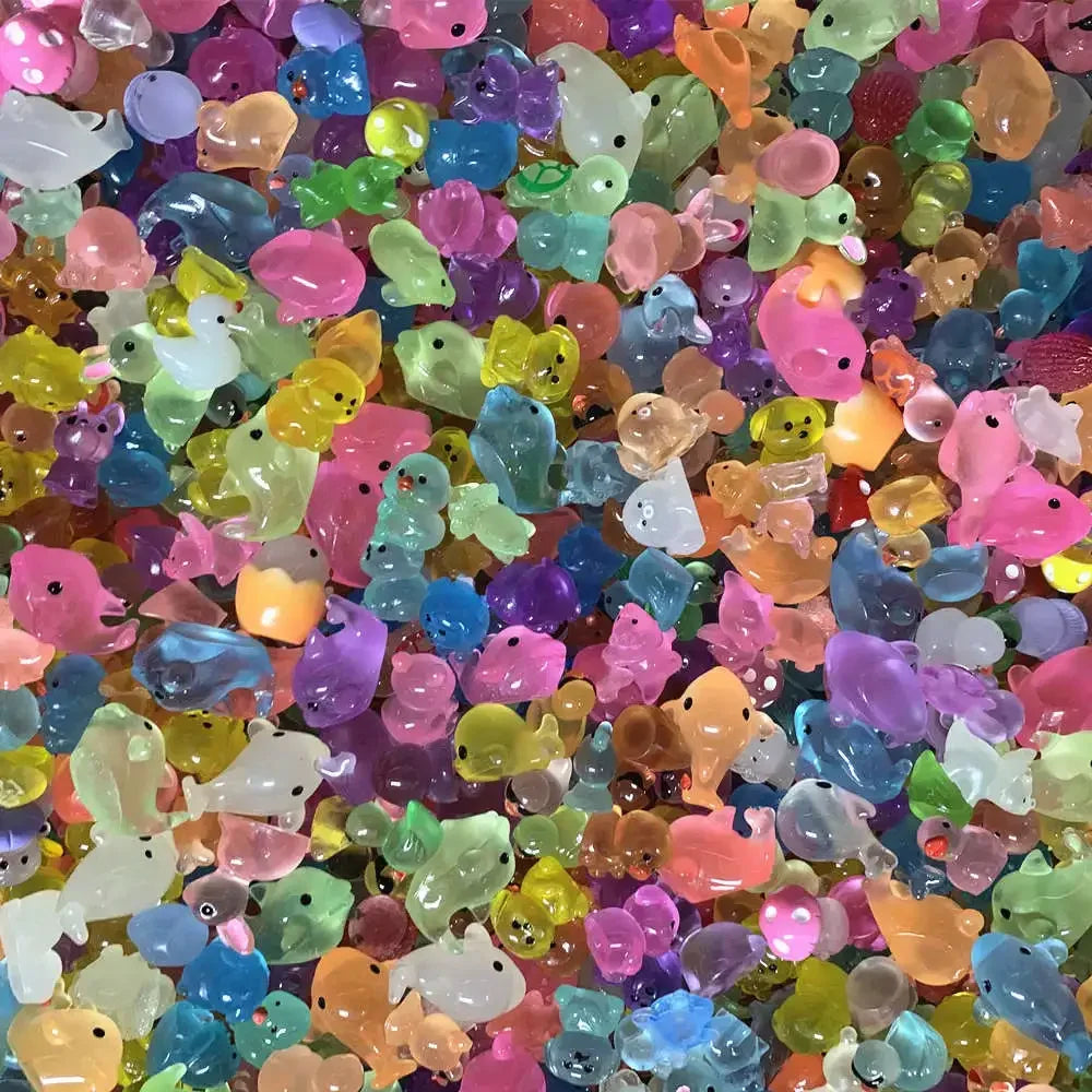 30-100pcs Luminous Mini Resin Animal Figurines Glow in The Dark Fish Tank Aquarium Ornament  Aquatic Landscaping Decor Accessory