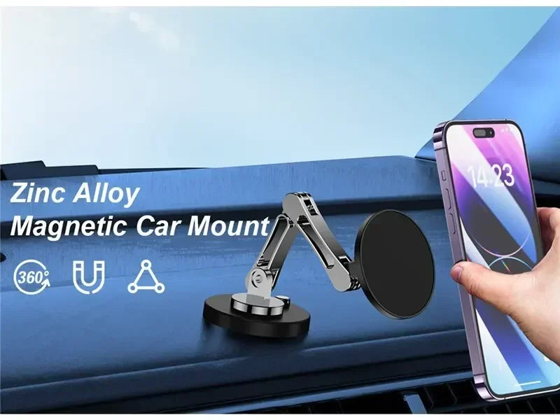 Foldable Universal Car Magnetic Holder Dashborad Alloy Magnetic Car Mount Smartphone Mobile Bracket For iPhone15 Samsung Xiaomi