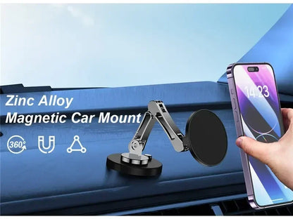 Foldable Universal Car Magnetic Holder Dashborad Alloy Magnetic Car Mount Smartphone Mobile Bracket For iPhone15 Samsung Xiaomi