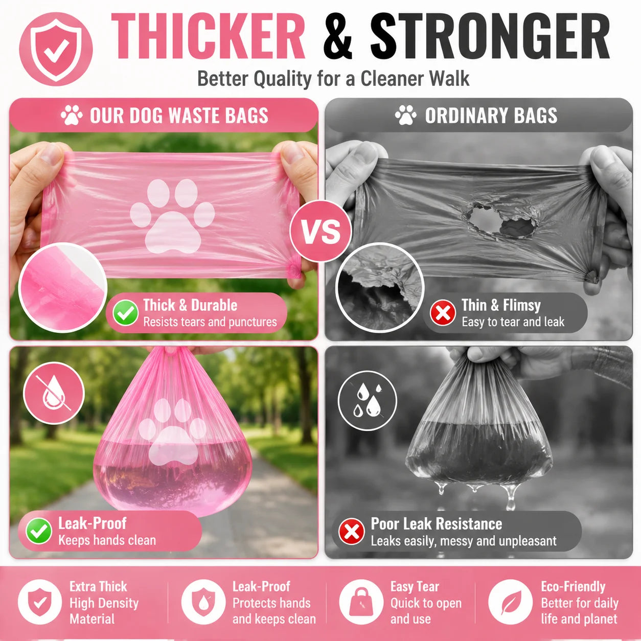 180PCS Dog Waste Bags Thick Leakproof Pet Poop Bags with Easy Carry Rolls for Dogs Cats Walking Outdoor Cleaning