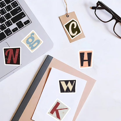 52pcs Vintage Letter Pattern Stickers for Laptops, Phone Cases, Water Bottles, Suitcases, Children's Toys, Back To School Season