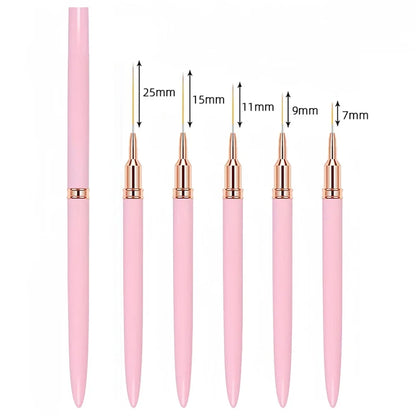 Professional Nail Art Liner Brushes Set 5pcs, Ultra Fine Tip for Detailed Striping, Drawing & Nail Design, Easy to Use DIY Manic