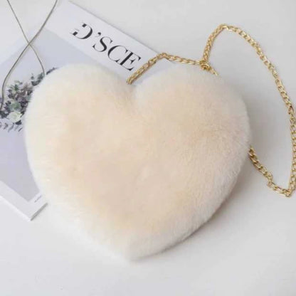 Love Bag New Valentine's Day Chain Plush Heart shaped Bag Female Diagonal Cross Bag Peach Heart shaped Love Small Bag Female