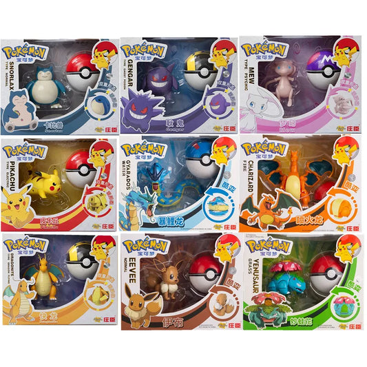 Pokemon Anime Figur Charizard Pikachu Gyarados Pocket Monster Figure Pokeball Action Deformation Toy Model Children Gift