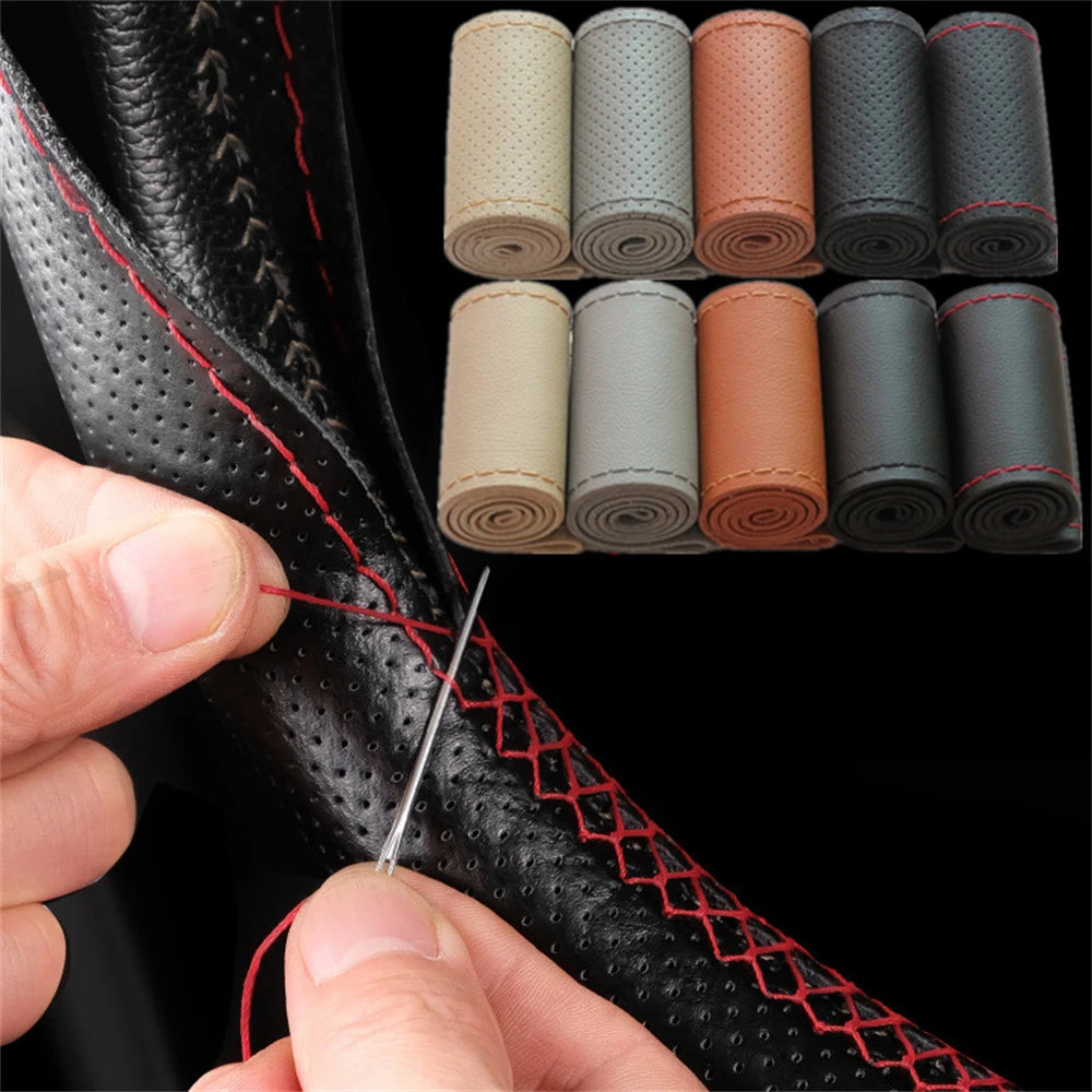 Leather Car Steering Wheel Cover Car Braid On The Steering Wheel 38 CM DIY Universal Auto Steering Wheel Cover Leather Case