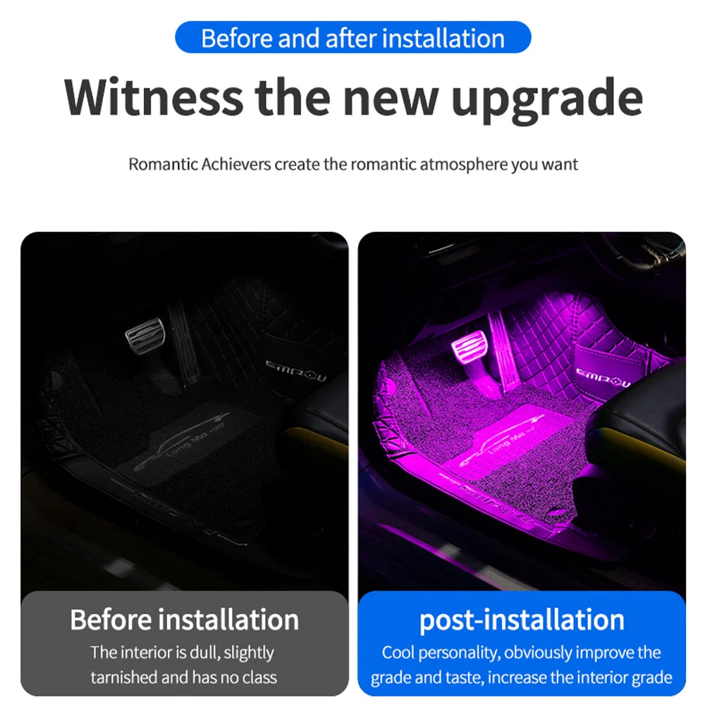 Car Foot Light Ambient Light Atmosphere Decorative Lamp RGB Decorative Lamp LED Car Interior Remote APP Control