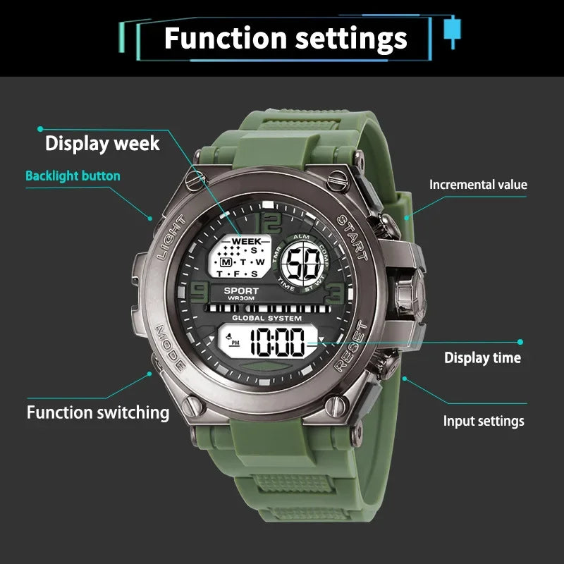 Multifunction Men's Sports Watch Waterproof Luminous Alarm Clock Men LED Digital Watch Large dial Electronic Wristwatch for Man
