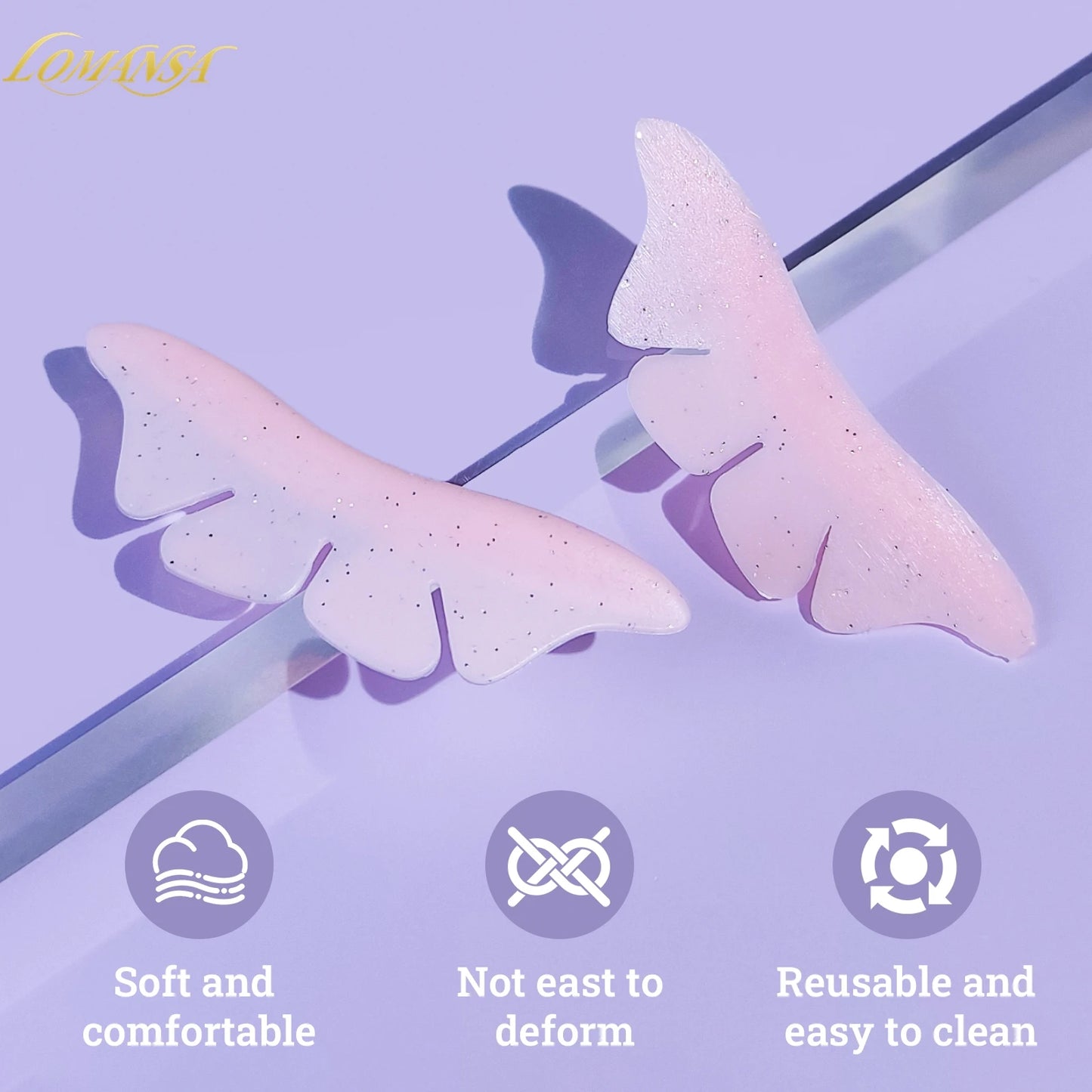 Lomansa 1 Pair Silicone Glitter Butterfly Lash Lift Pad Eyelash Perm Rod Shield Lash Lifting 3D Eyelash Curler Accessories Tool