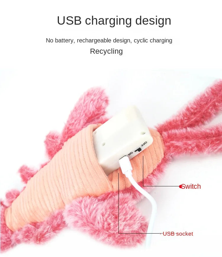 New Cat Toys Electric Lobster USB Rechargeable Simulation Jumping Shrimp Plush Electric Pet Teasing Cat Dogs Toys Pet Supplies