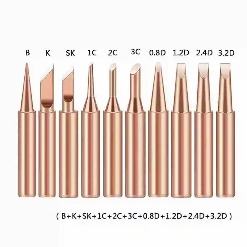 10Pcs Soldering Iron Tip Pure Copper 900M Soldering Iron Head Set Inside Hot Bare Copper Electric Soldering Iron Welding Tools