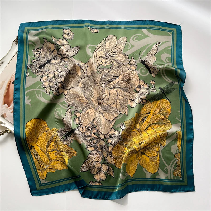 Luxury Print imitation Silk Square Scarf Women Spring Neck Tie Shawl Wraps Female Hair Hand Wrist Headkercheif Hijab Bandana