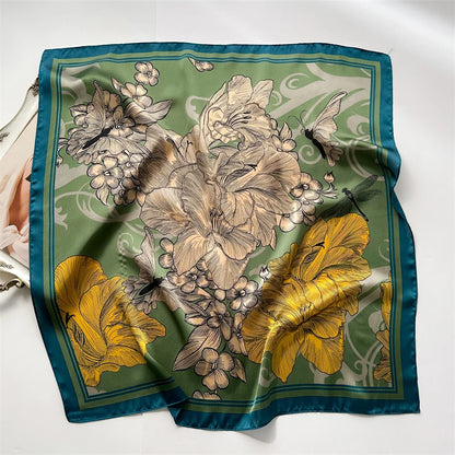 Luxury Print imitation Silk Square Scarf Women Spring Neck Tie Shawl Wraps Female Hair Hand Wrist Headkercheif Hijab Bandana