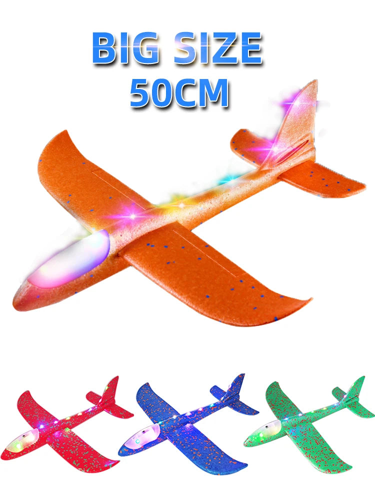 50/33CM Big Foam Plane Glider Hand Throw Airplane LED Inertial EPP Bubble Planes Outdoor Launch Kids Toys for Children Boys Gift